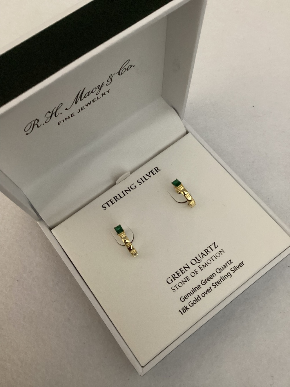 RH Macys 18k Gold Over Sterling Silver Green Quartz Huggie Earrings